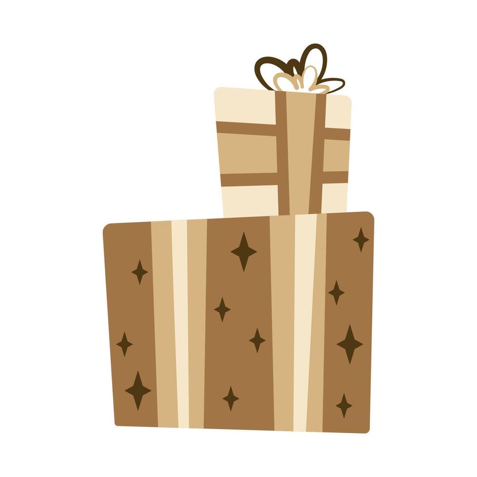 Composition of craft gift boxes for Christmas, New Year or Birthday party. Flat design element. vector