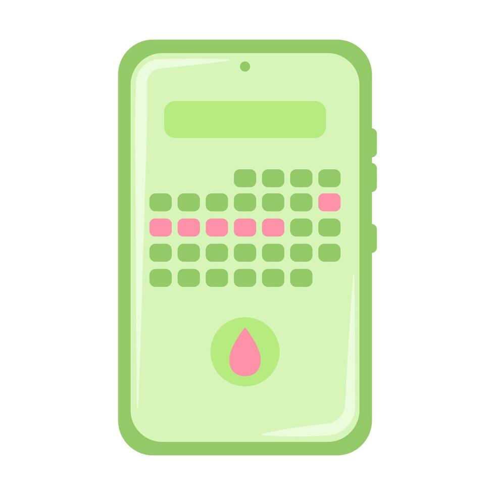 Calendar for monitoring of the menstrual cycle on a smartphone. Women's intimate health. Simple vector flat illustration.