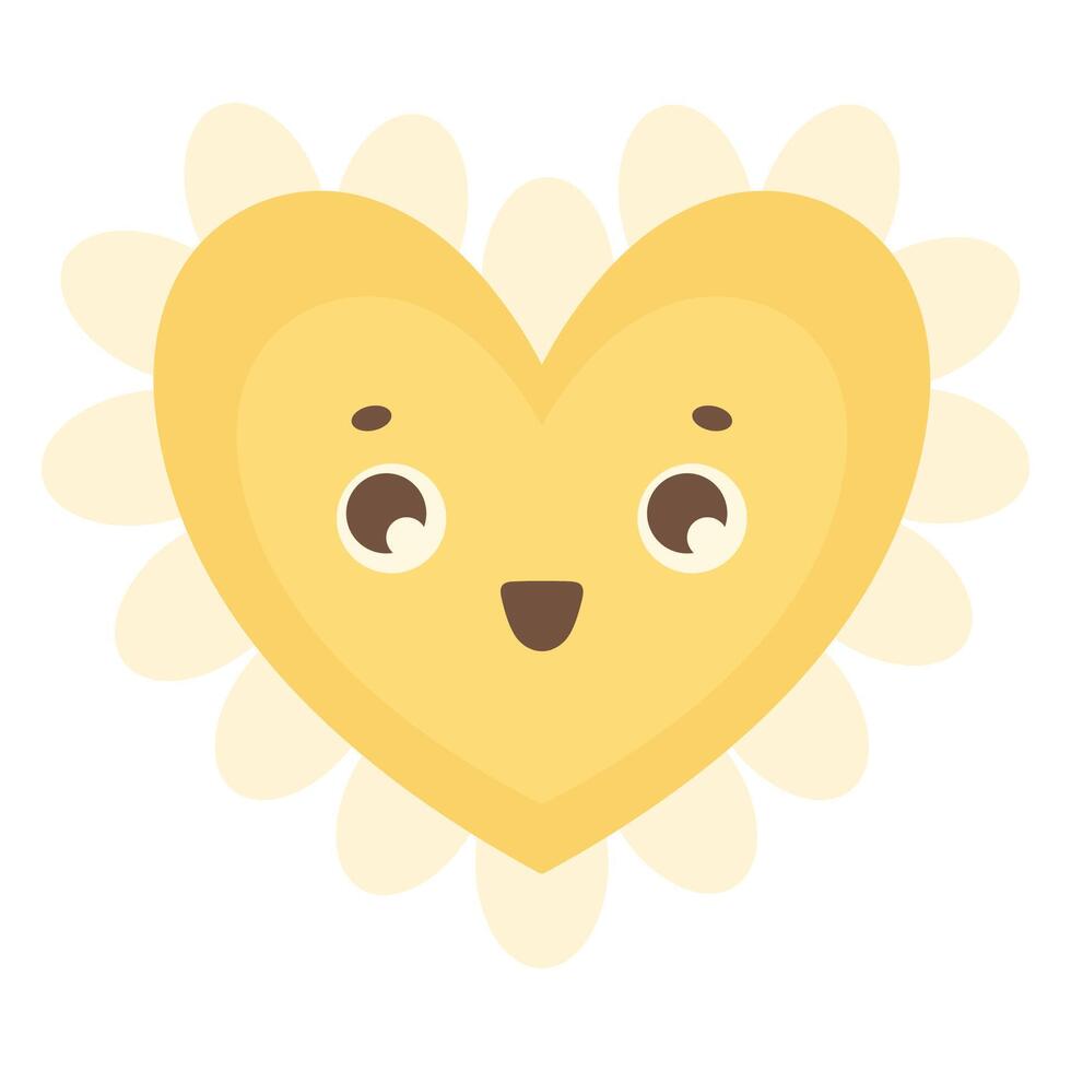 A simple cute daisy in the shape of a heart. Character plant in kawaii style vector