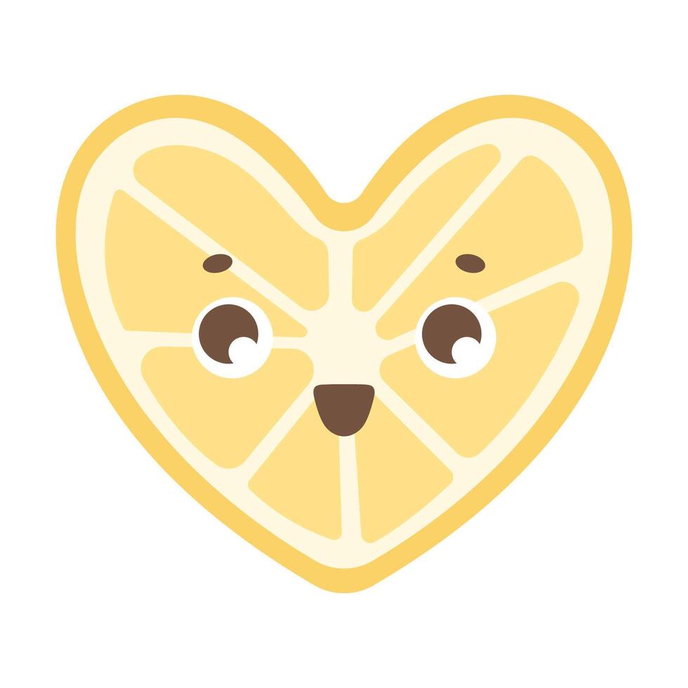 A cute lemon in the shape of a heart. Kawaii character vector