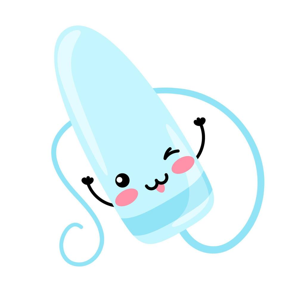 menstrual ginecológico tampón. De las mujeres íntimo higiene artículo. contento kawaii personaje. vector