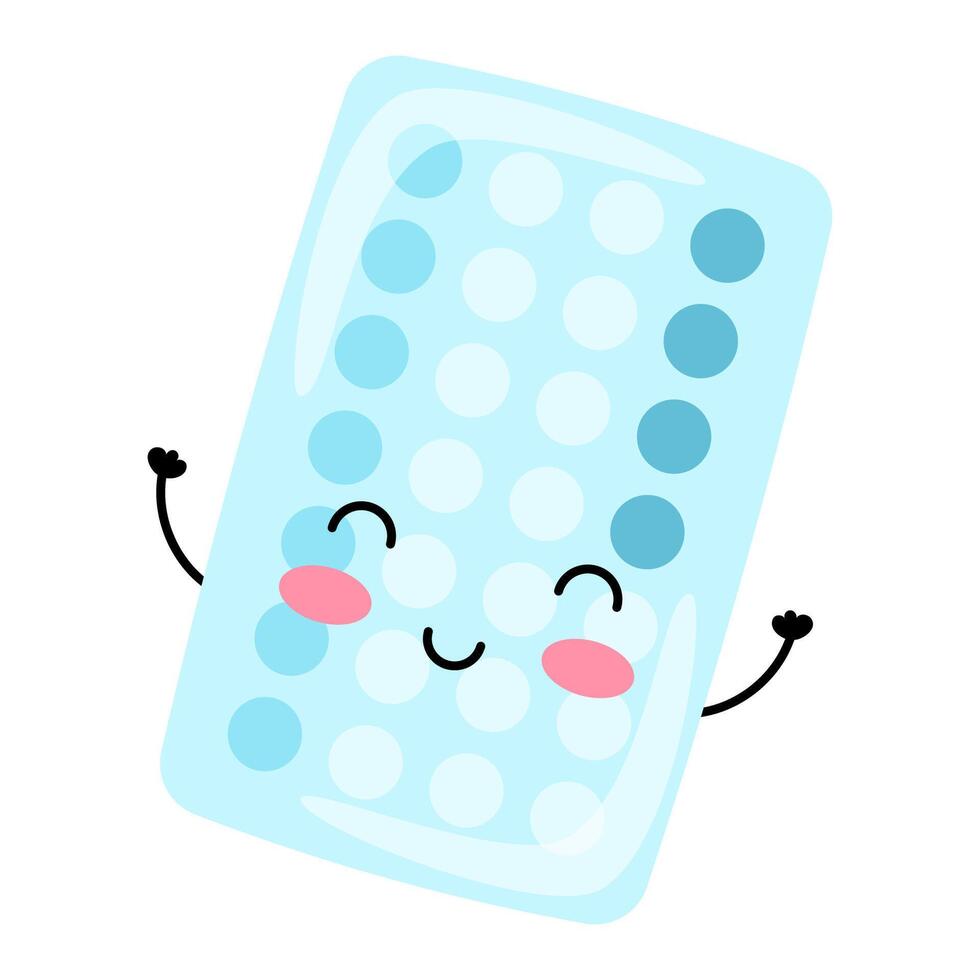 Combined hormonal oral contraceptives. Method of contraception. Happy kawaii character. vector