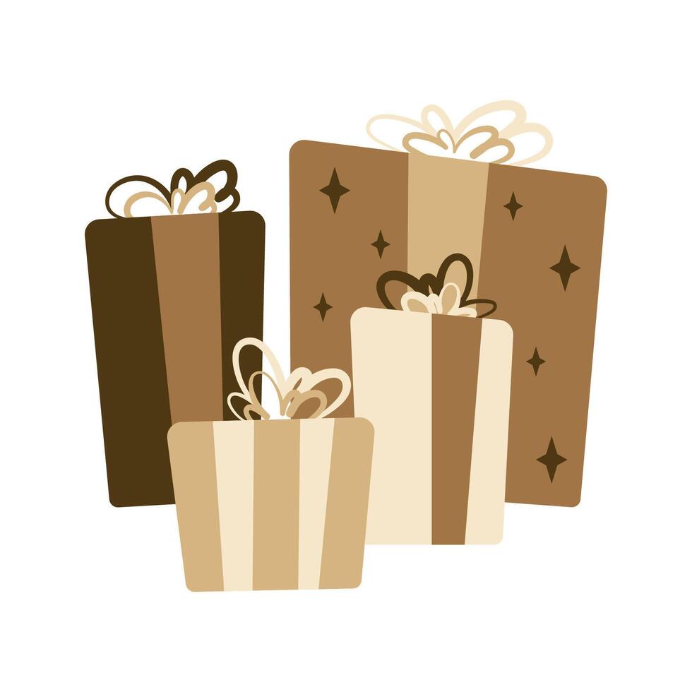 Composition of craft gift boxes for Christmas, New Year or Birthday party. Flat design element. vector