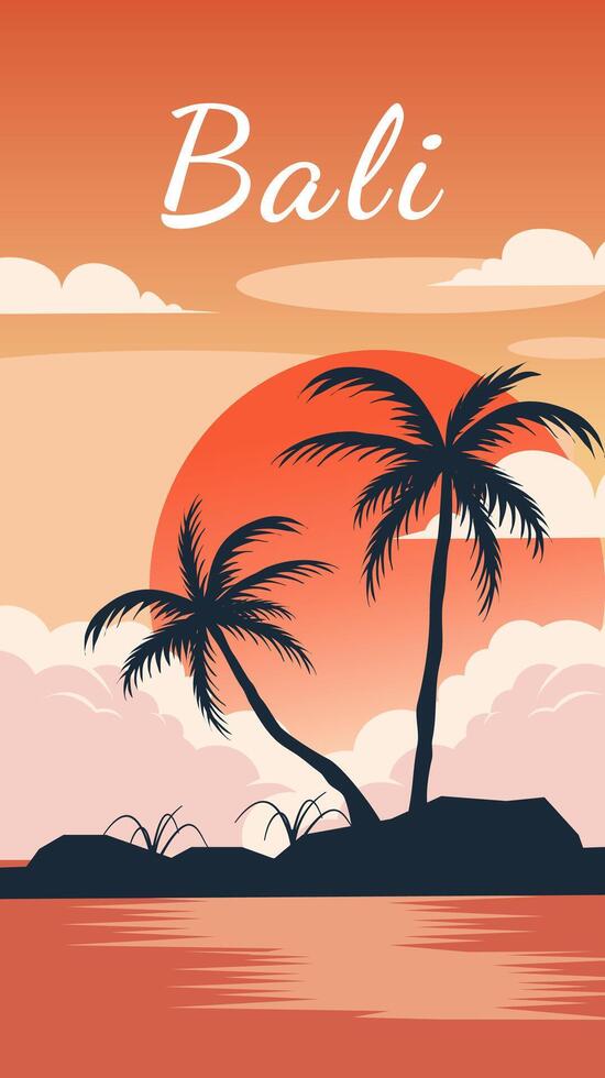 Bali beach sunset landscape background vector