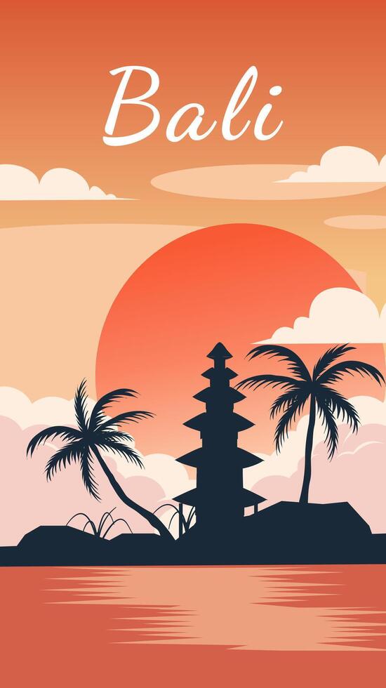 Bali beach sunset landscape background vector