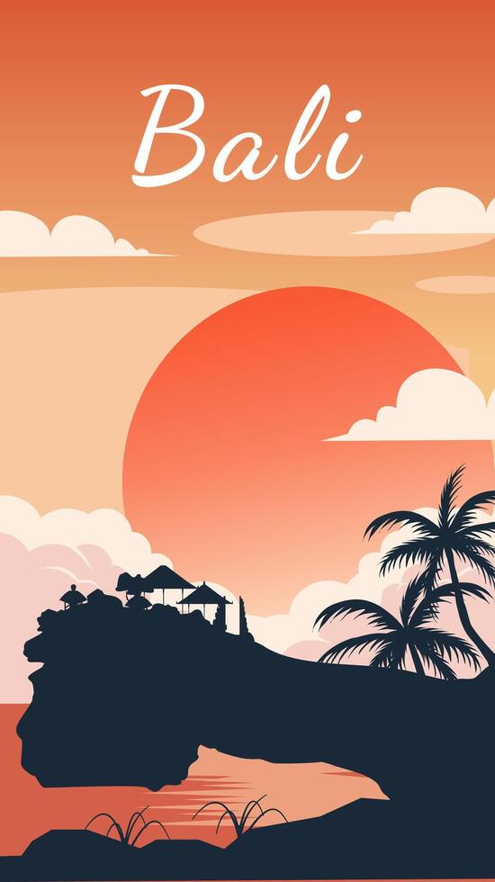 Bali beach sunset landscape background vector