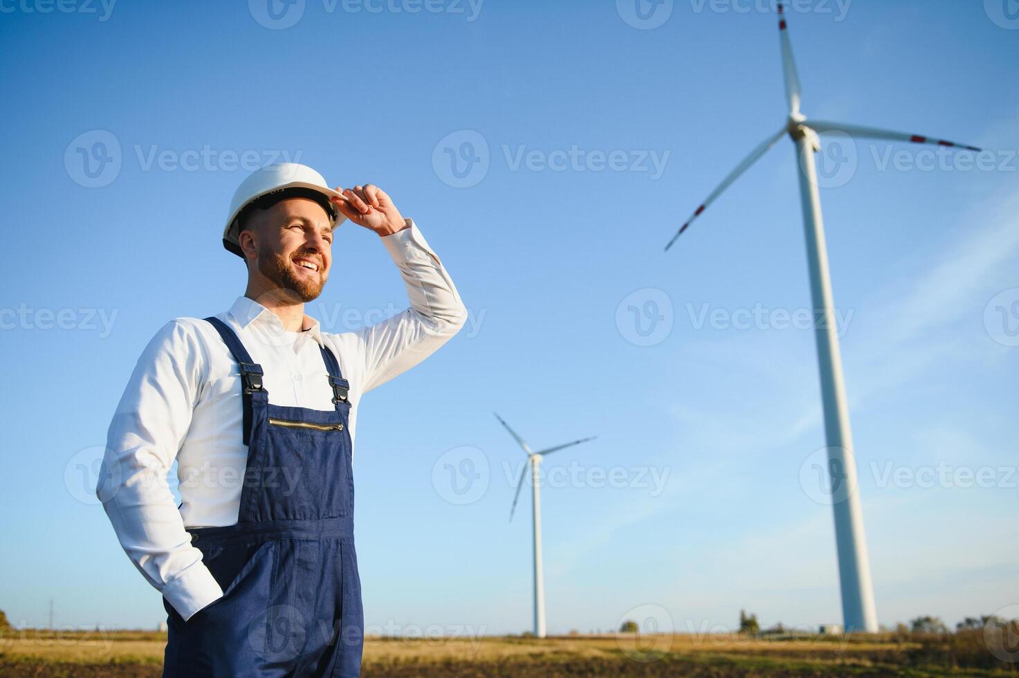 Windmill engineer inspection and progress check wind turbine photo