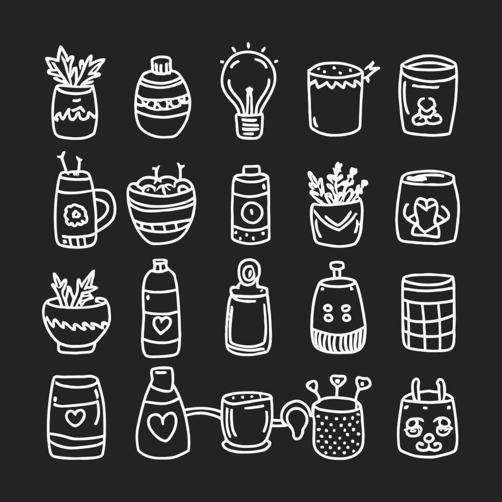 Cute doodle different objects set vector