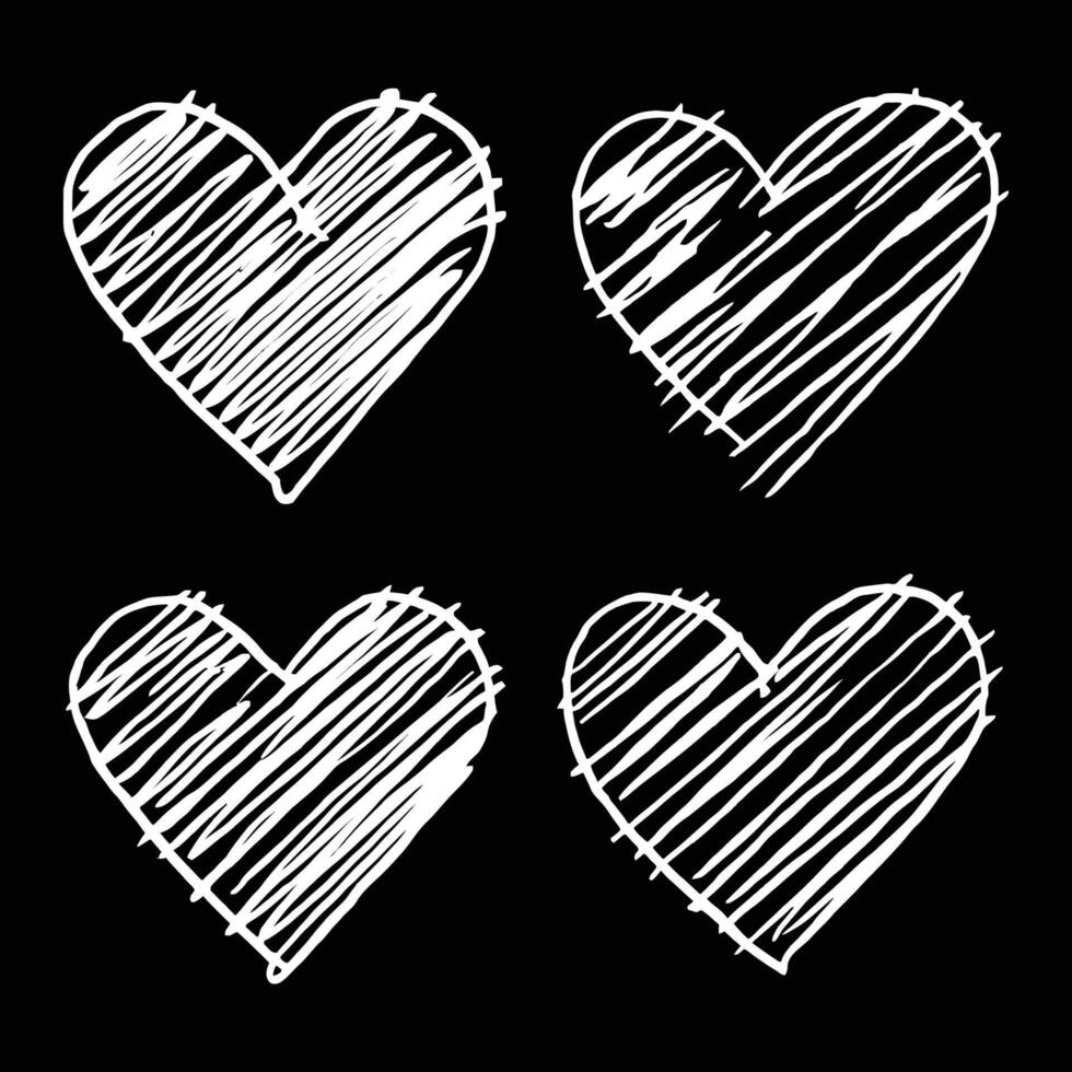 Hand-drawn scratchy heart illustration set vector