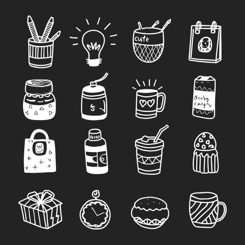 Cute doodle different objects set vector