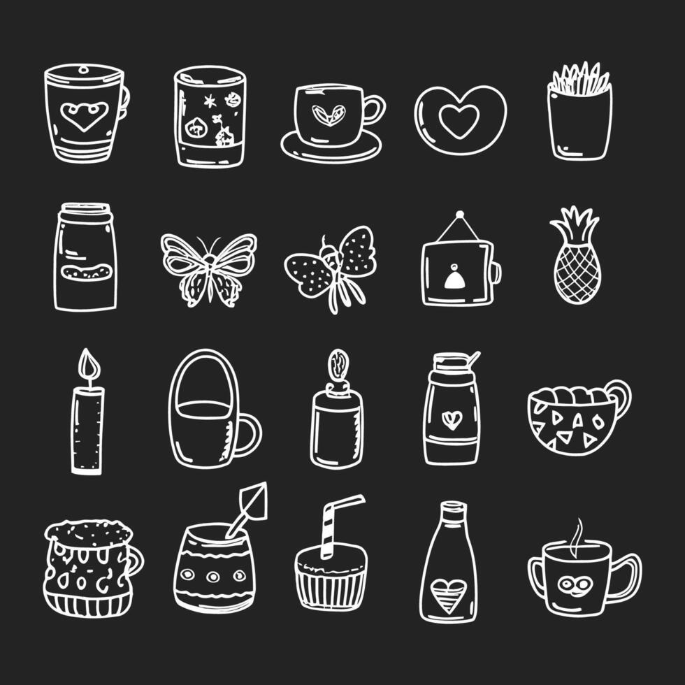 Cute doodle different objects set vector