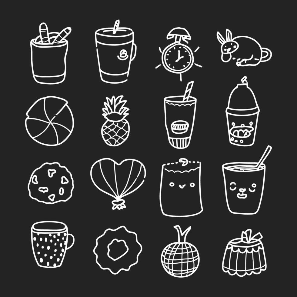 Cute doodle different objects set vector