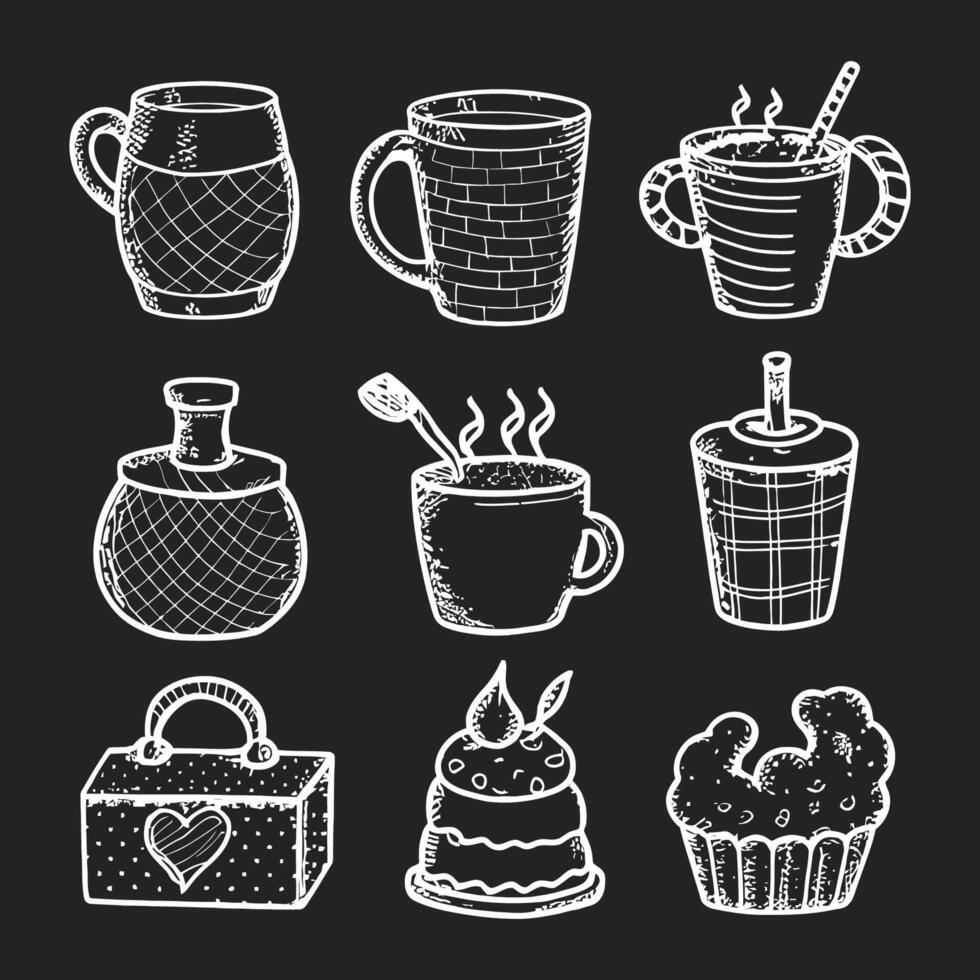 Cute doodle different objects set vector