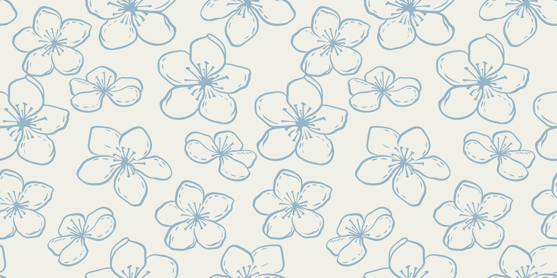 Pastel light seamless pattern with monotone art lines ditsy floral. Vector hand drawn sketch outlines of flowers, shapes. Template for designs, fabric, textiles, printing
