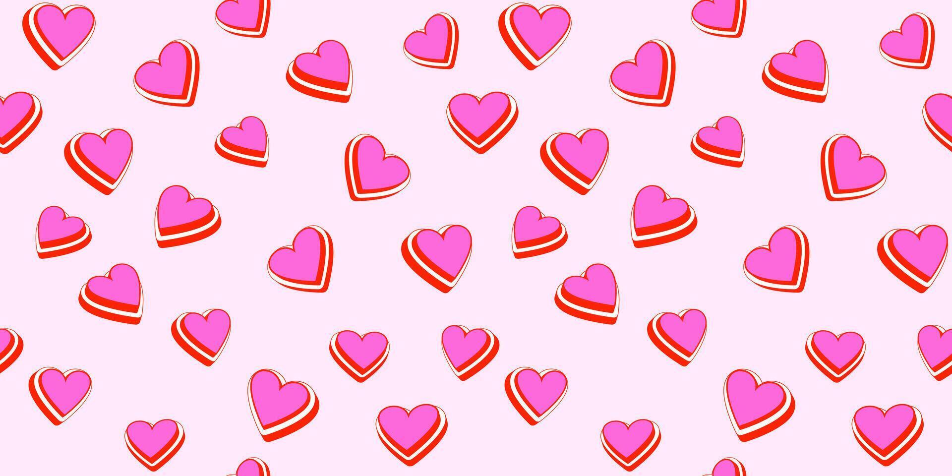 Colorful seamless pattern with hearts. Vector illustration cute cartoon hearts background. Template for design, fabric, fashion, textile design, paper, wallpaper