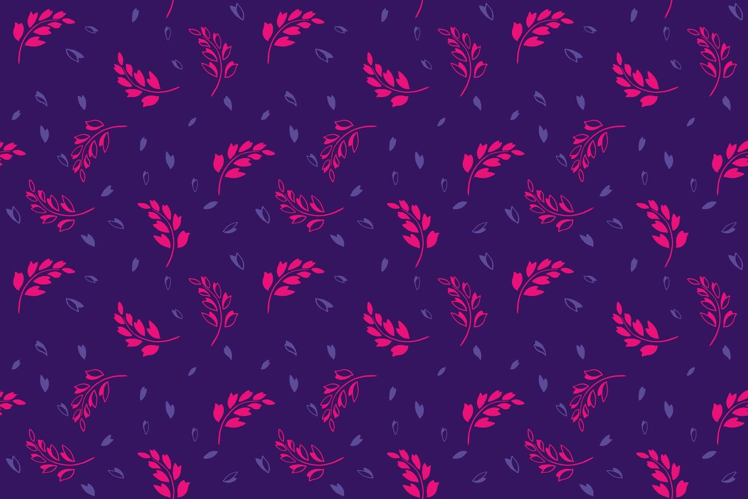 Bright purple simple seamless pattern with abstract creative tiny branches leaves, shapes, drops. Cute, minimalistic vector hand drawn print. Template for design, textile, printing, fashion, fabric