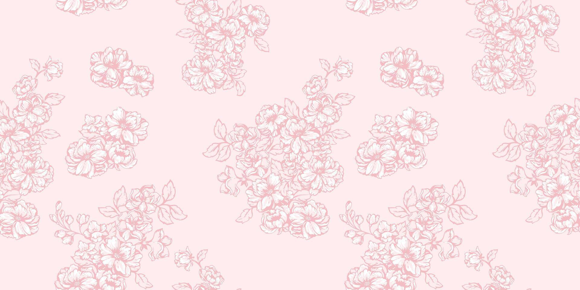 Seamless simple, artistic bouquets flowers pattern. Pastel monotone stylized floral background. Vector hand drawn sketch. Template for textile, fashion, print, surface design, fabric