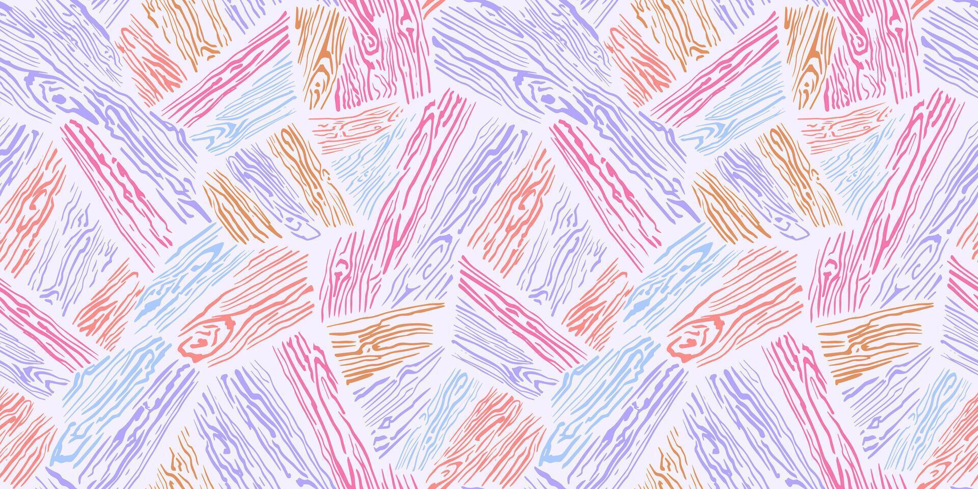 Trendy violet seamless pattern with abstract contour silhouette tree. Simple background with texture and colorful lines trees. Vector hand drawn sketch. Collage template for designs, patterned, print