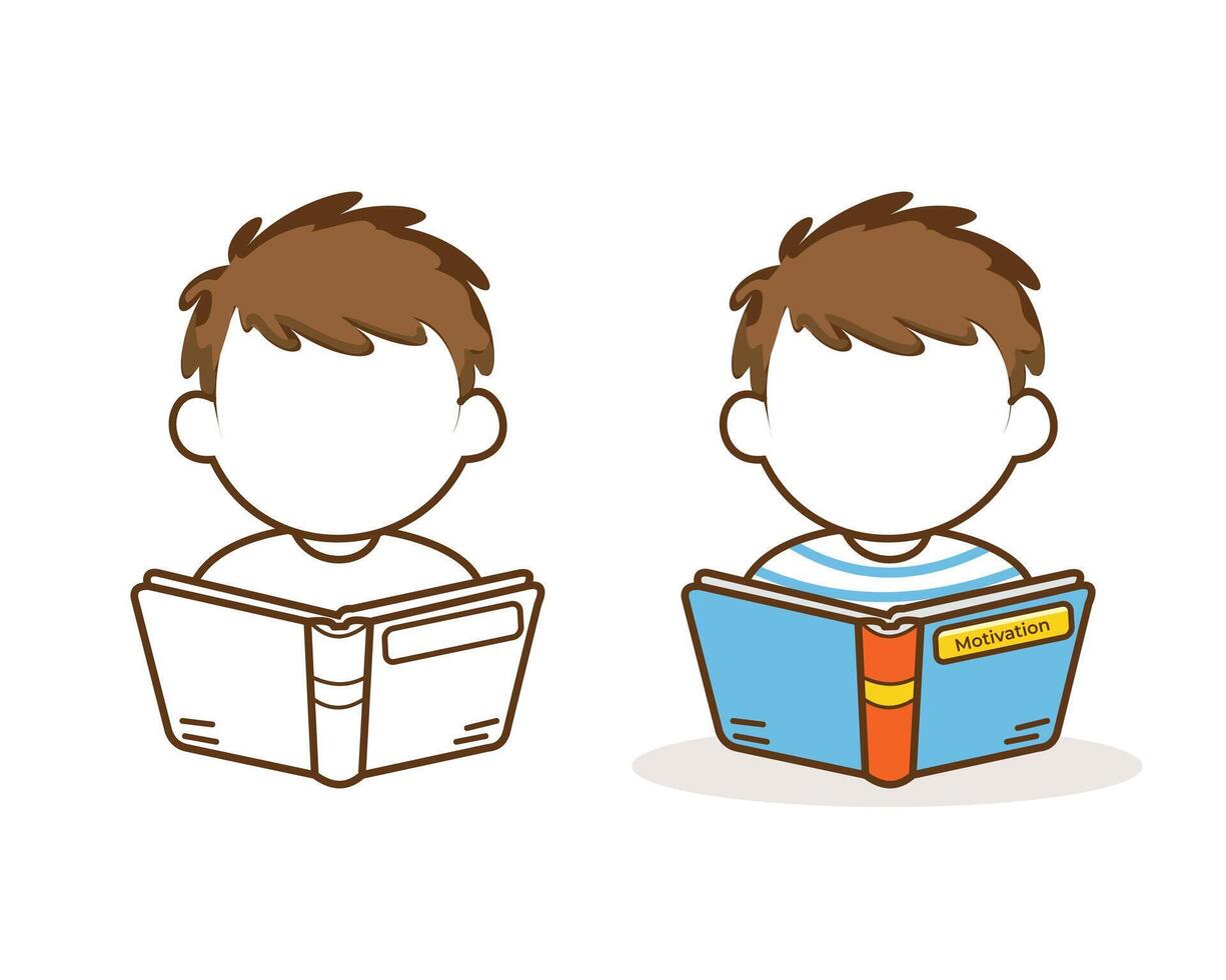 A little boy reading a book illustration vector