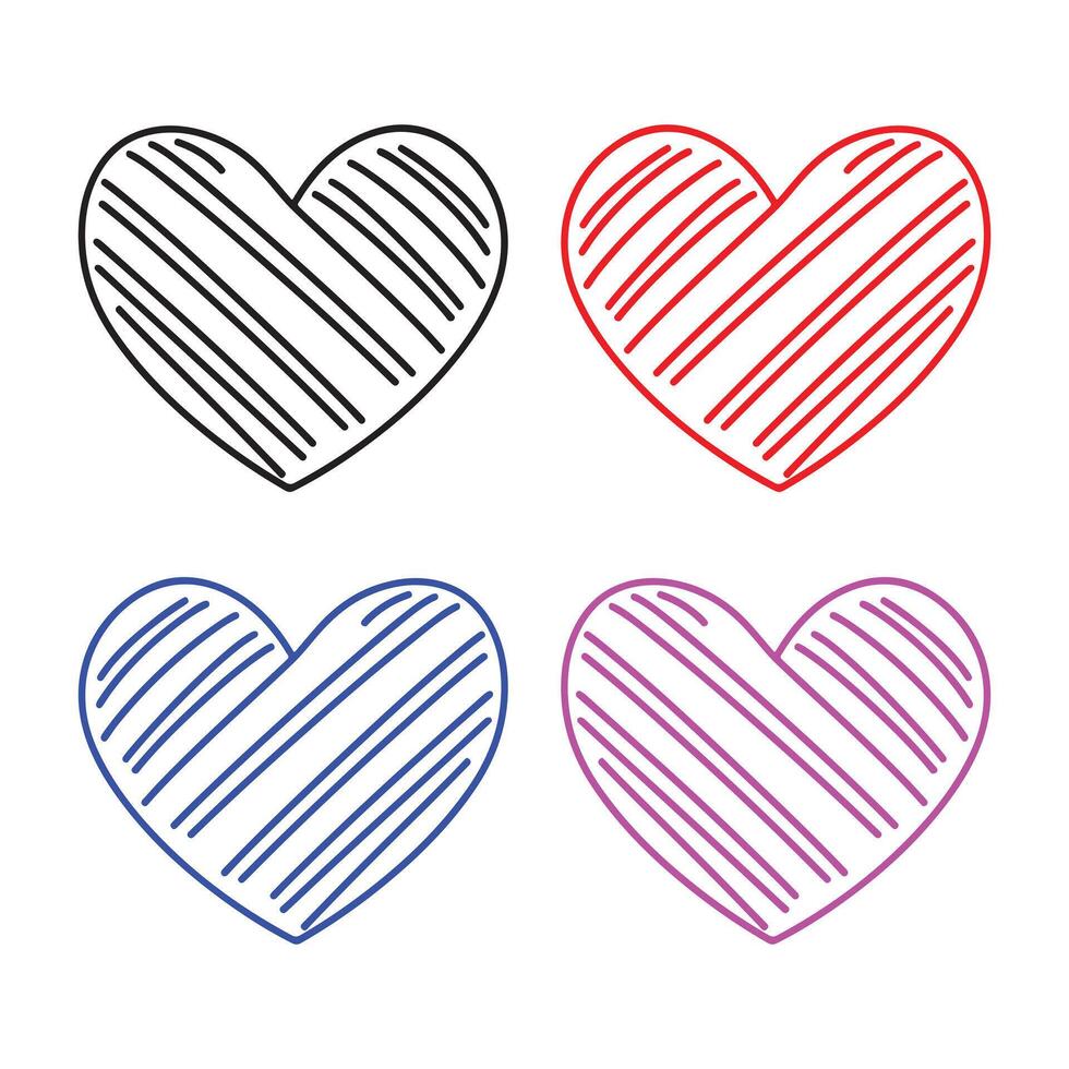 Hand drawn line art heart shape set vector