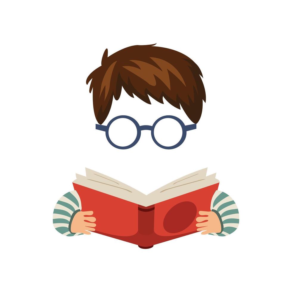 A little boy reading a book illustration vector