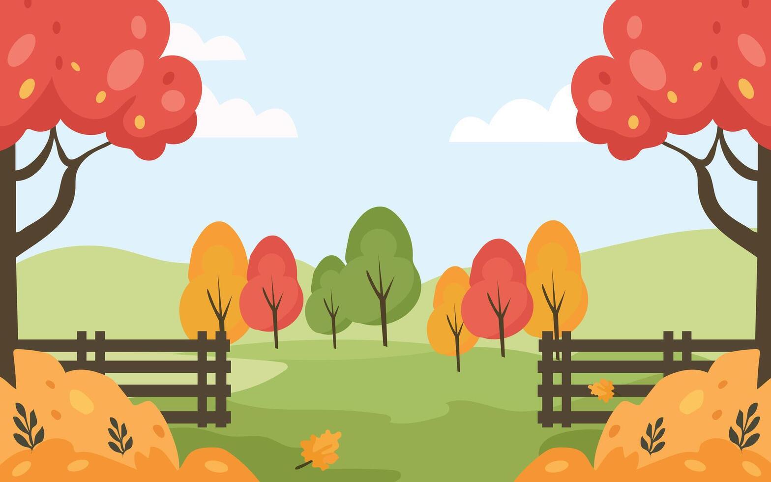 Flat design autumn landscape view with leaves for  fall season vector