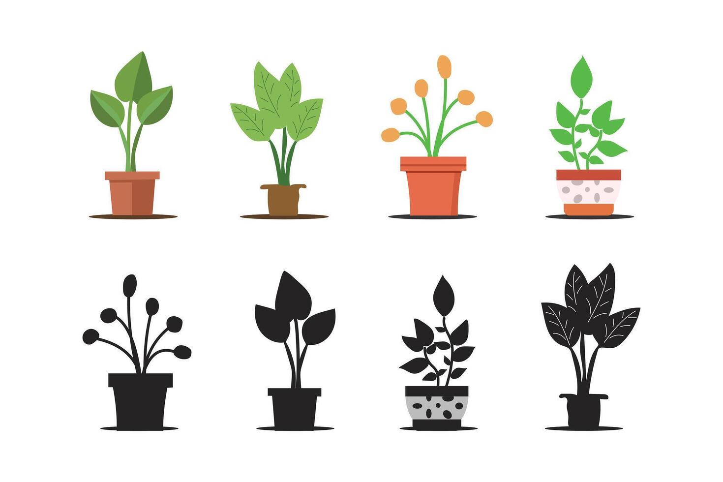 Hand drawn potted plants set vector illustration