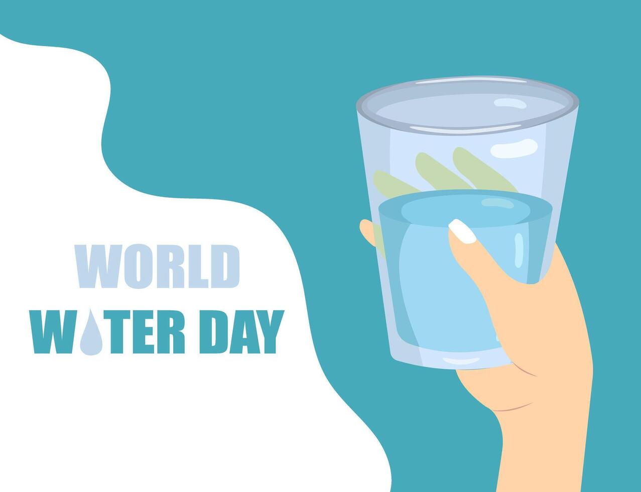 mundo agua día. vaso de agua en mano. plano vector ilustración.