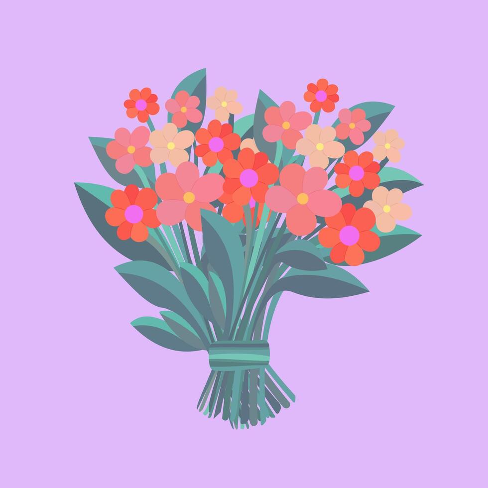 Spring bouquet of flowers. Flat vector illustration.