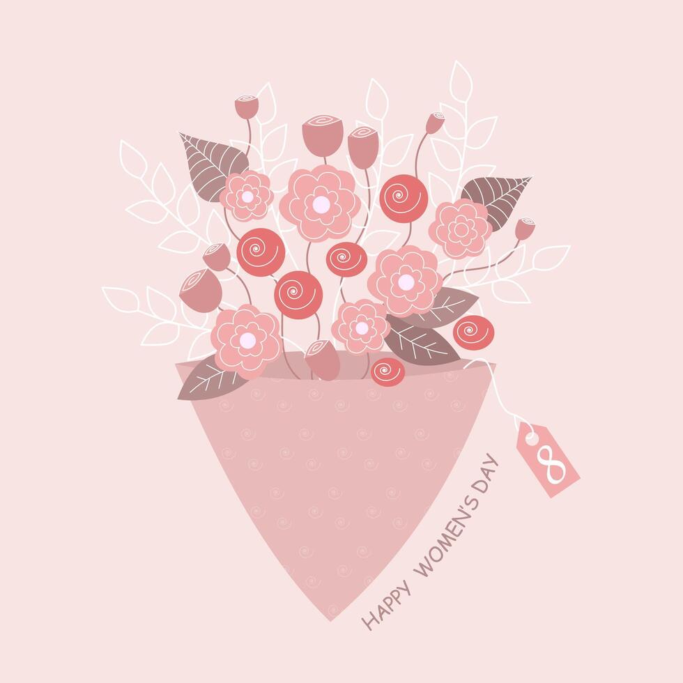 internacional De las mujeres día. ramo de flores de flores saludo tarjeta. plano vector ilustración