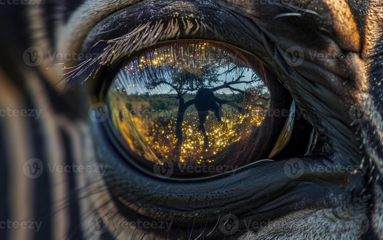 AI generated Close Up of a Zebra Eye Through Macro Photography photo