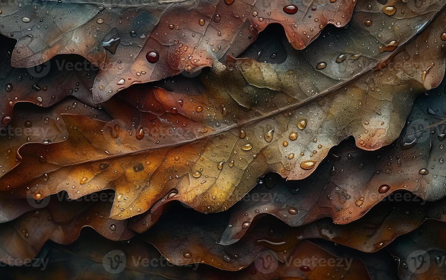 AI generated Macro Shot Captures Oak Leaves Details and Dewy Brilliance photo