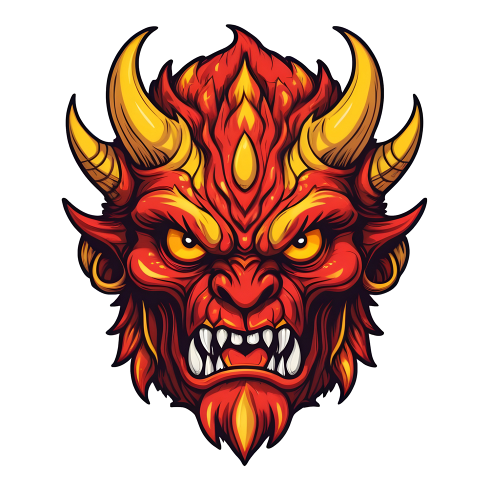 AI generated red face of the demon beast head png