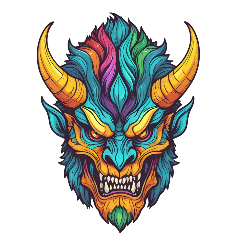 AI generated colorful face of the demon beast head png