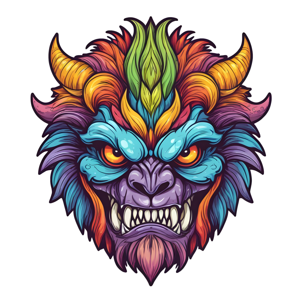 AI generated colorful face of the demon beast head png