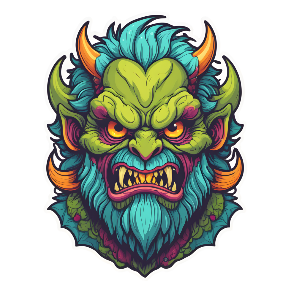 AI generated devil beast head colorful illustration png