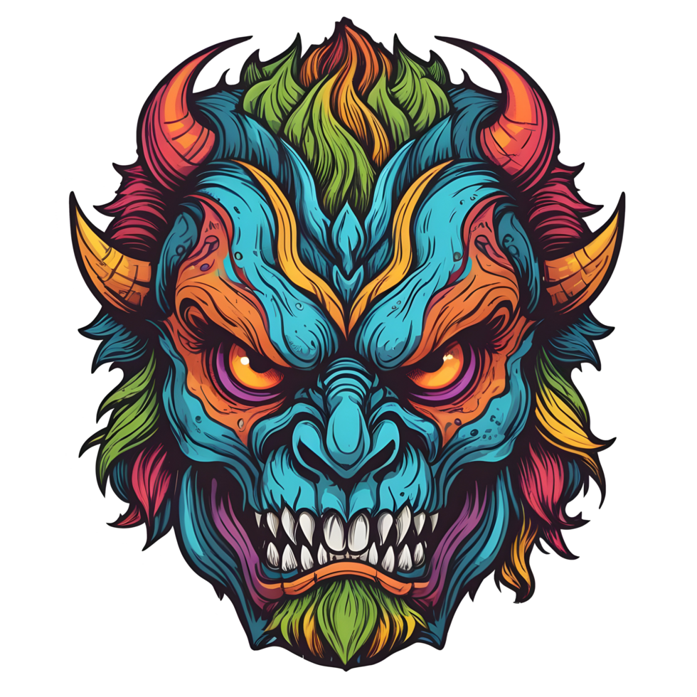 AI generated colorful face of the demon beast head png
