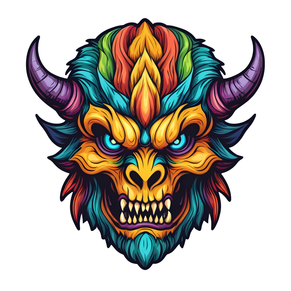 AI generated colorful face of the demon beast head png