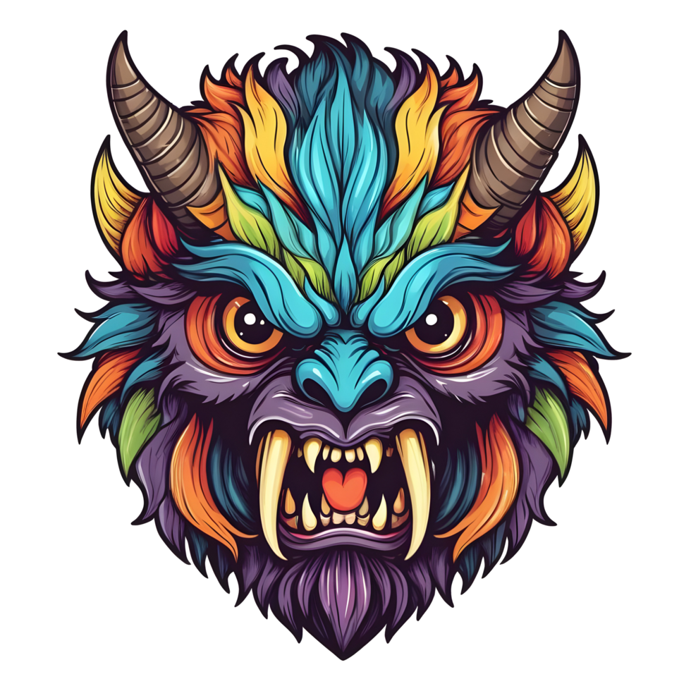 AI generated colorful face of the demon beast head png