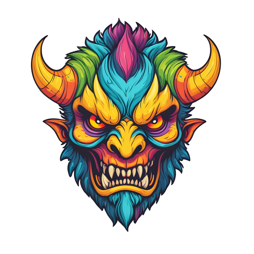 AI generated colorful face of the demon beast head png