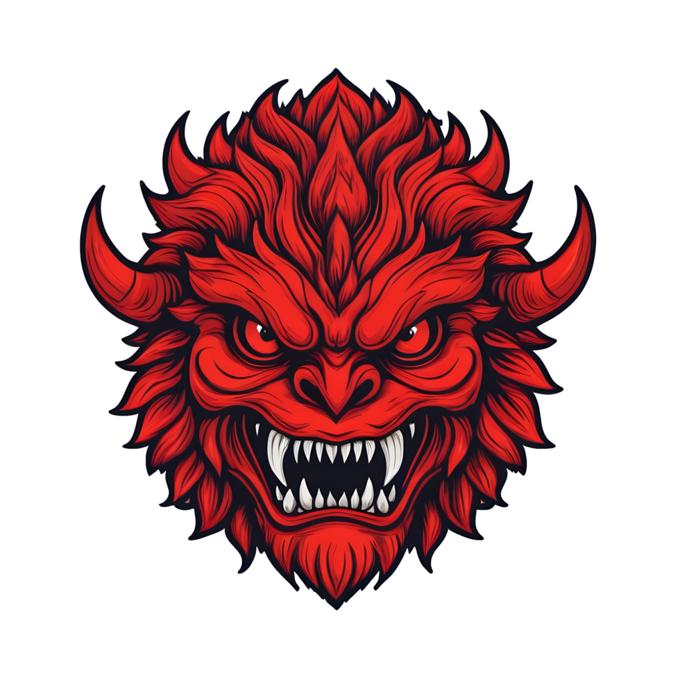 AI generated red face of the demon beast head png