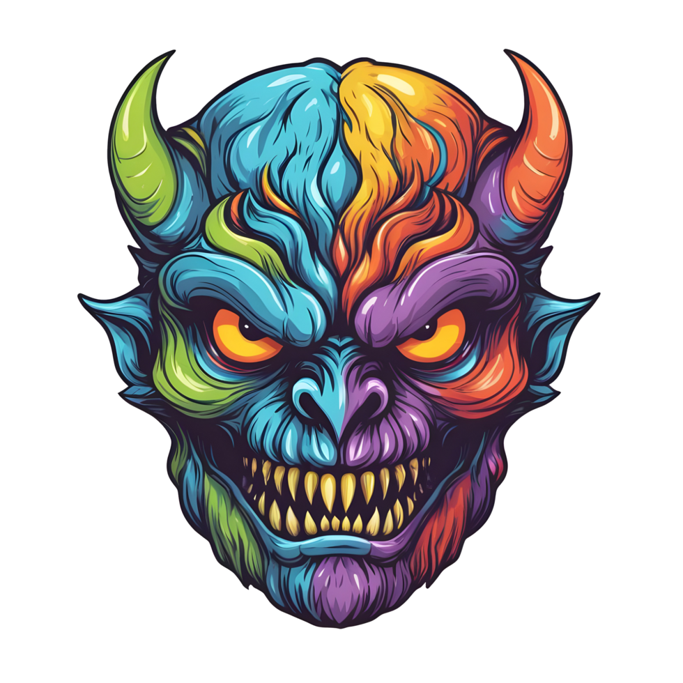 AI generated colorful face of the demon beast head png
