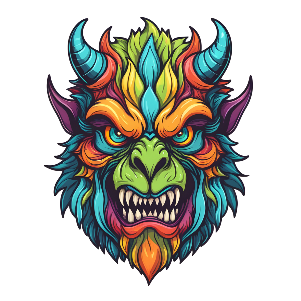 AI generated colorful face of the demon beast head png