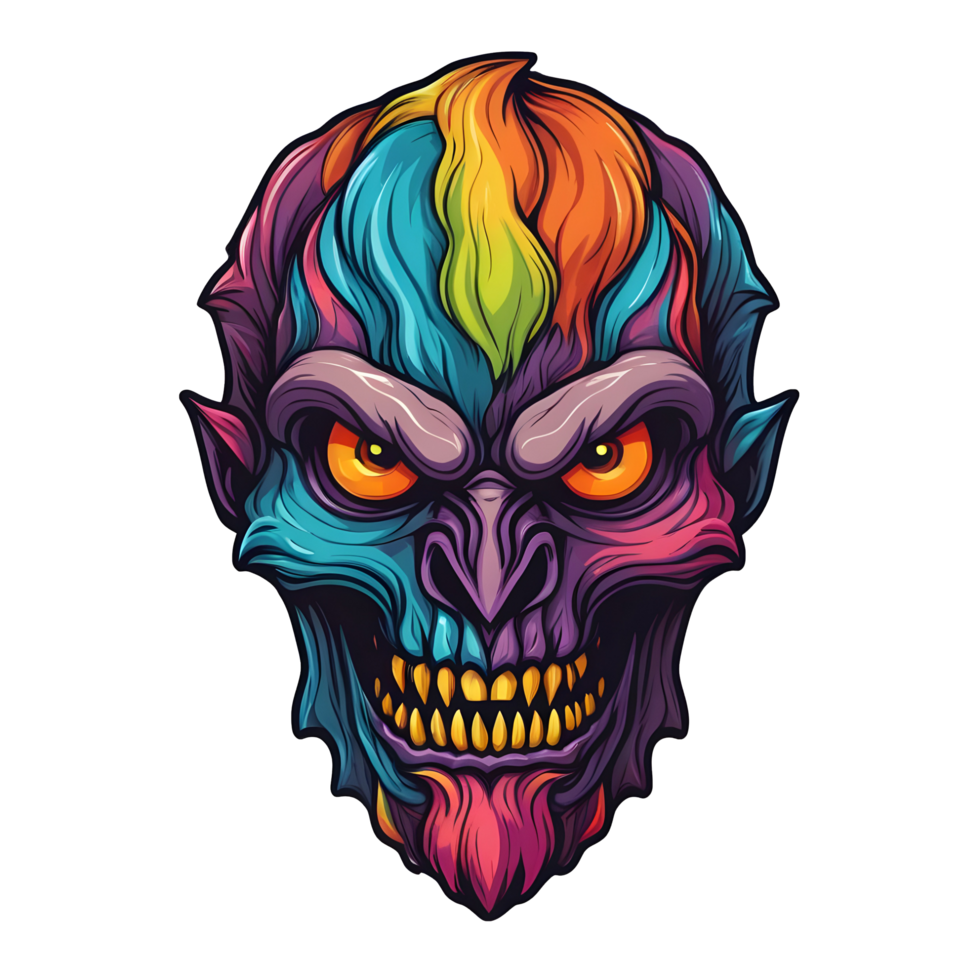 AI generated colorful face of the demon beast head png