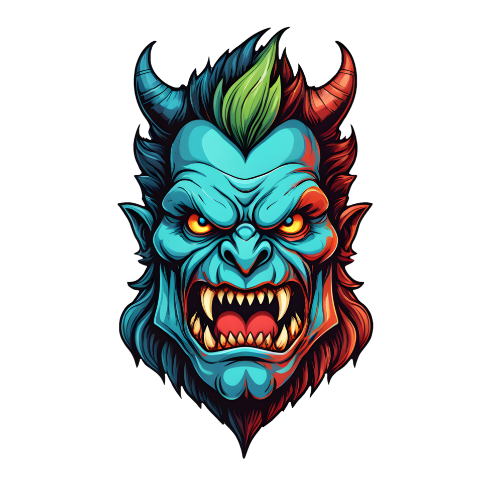 AI generated devil beast head colorful illustration png