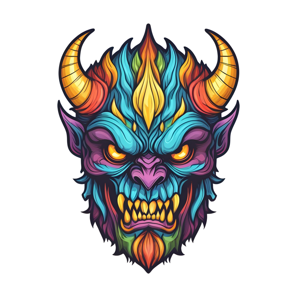 AI generated colorful face of the demon beast head png