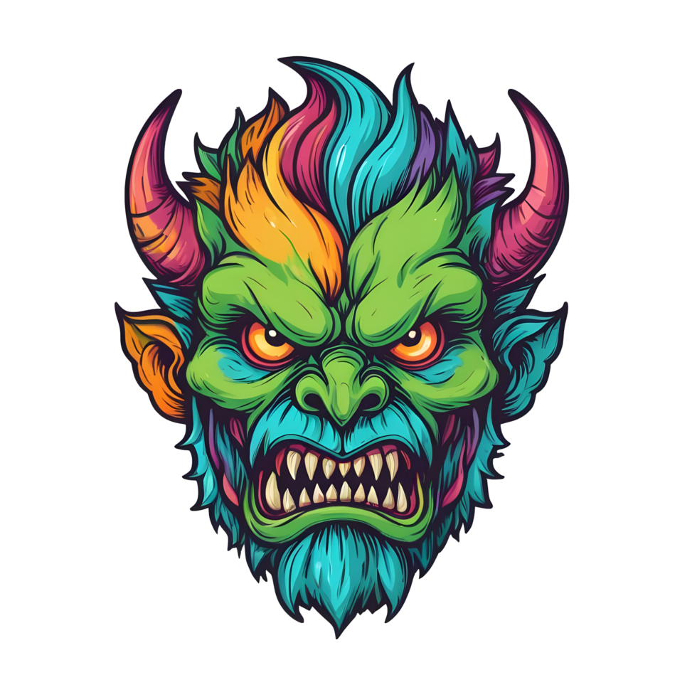 AI generated colorful face of the demon beast head png
