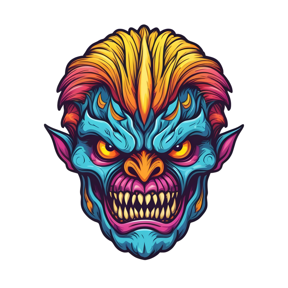 AI generated colorful face of the demon beast head png