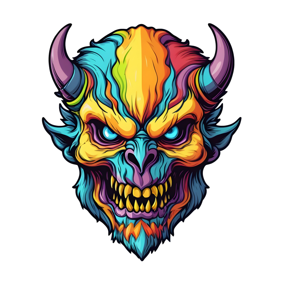 AI generated colorful face of the demon beast head png