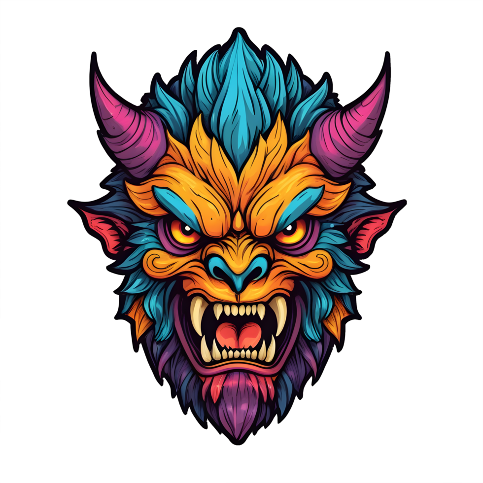 AI generated devil beast head colorful illustration png